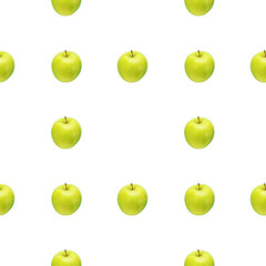 Pattern of green apples on a white background. Isolated fruits. Image for fabric, wallpaper and wrapping paper.