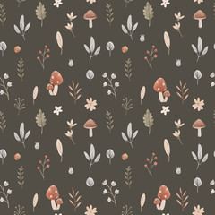Materiał do szycia Beautiful seamless pattern with cute hand drawn forest paintings. Stock baby illustration.