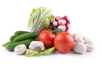 fresh vegetables, close-up on a white isolated background, free space