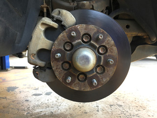 Wheel hub of pickup car which is fixed in the garage