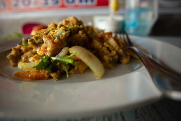 Stir fried pork curry powder, Thai food