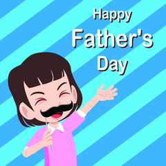 Girl greeting Happy Father's day holding a mustache prop