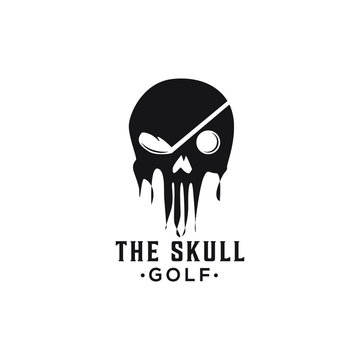 scared skull pirates with stick golf and ball logo vector design