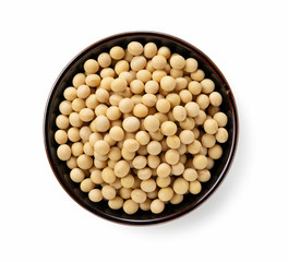 Soybeans placed on a white background