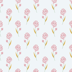 Floral pattern on a light background. Pink flowers arranged evenly and alternately. Seamless vector illustration. Fabric, wrapper, surface, print, invitation card swatch.