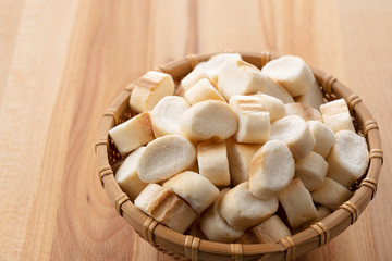 Japanese wheat gluten on a wooden background