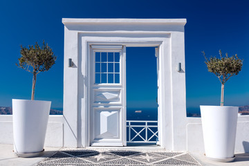 Idyllic wooden door, gate or entrance to sea view and paradise
