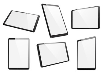 Collection of black tablets, isolated on white background