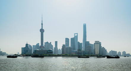 Obraz premium Shanghai - Apr 29, 2017: Pudong district of Shanghai and its business buildings