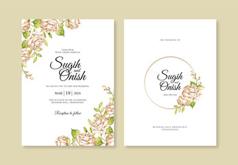 Elegant wedding invitation card template with flower watercolor