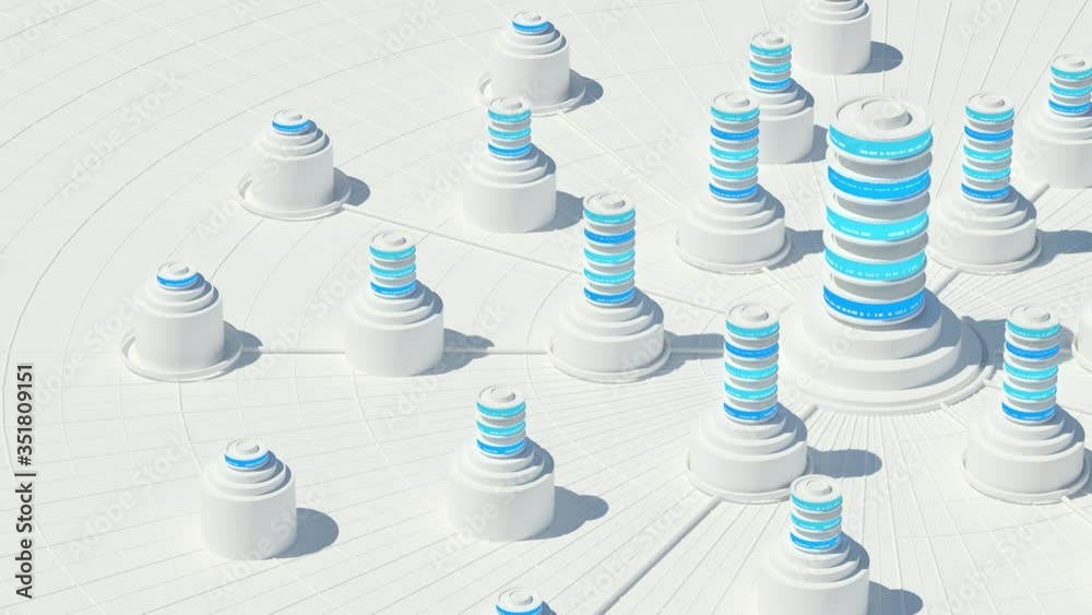 Poster bright 3d render of abstract storage concept. server or data centralisation processing. loopable ani