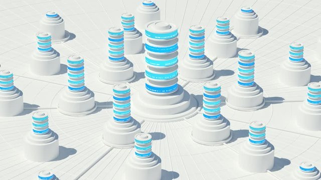Bright 3d render of abstract storage concept.  Server or data centralisation processing. Loopable animation.
