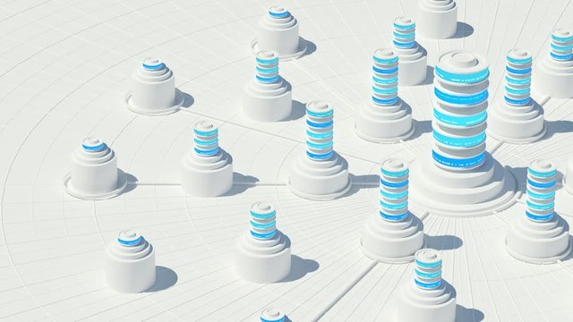 Bright 3d render of abstract storage concept.  Server or data centralisation processing. Loopable animation.