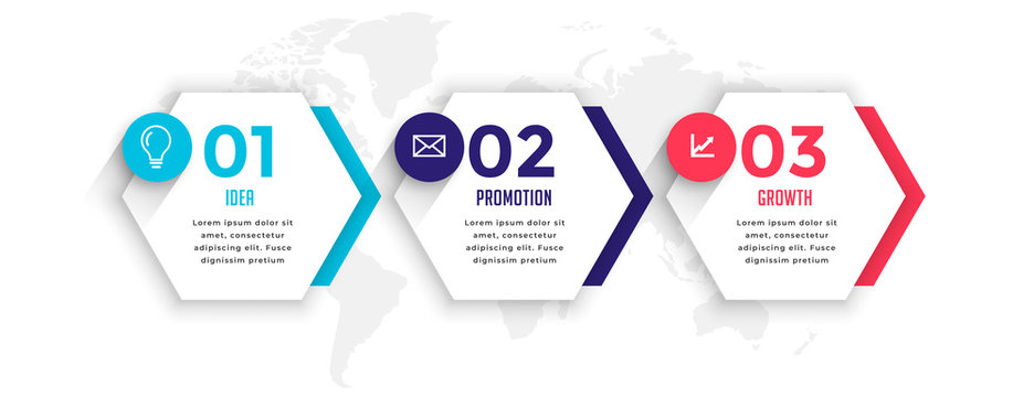 hexagonal style three steps business infographic template
