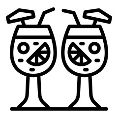 Two tropical cocktails icon. Outline two tropical cocktails vector icon for web design isolated on white background