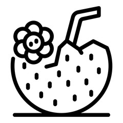 Obraz premium Coconut with a straw icon. Outline coconut with a straw vector icon for web design isolated on white background