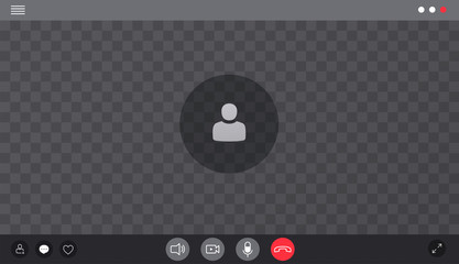 Video chat interface, user web video call window. Concept of social remote media, remote communication, video content.