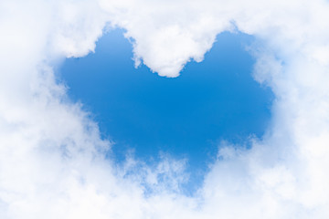 Beautiful nature view of blue sky heart shaped and clouds using as background natural landscape fresh love wallpaper concept.