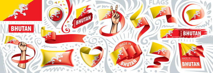 Vector set of the national flag of Bhutan in various creative designs