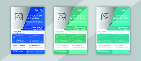 Medical Flyer Template,  AnnualReport, Magazine, Poster, Corporate Presentation, Portfolio, Flyer, layout modern with blue color size A4, Front and back, Easy to use and edit.