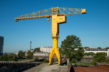 Giant yellow crane in Nantes, France, Europe