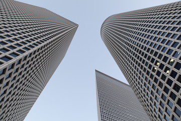 modern office buildings Round Building Square Building Azrieli Triangle Building in Tel Aviv Israel