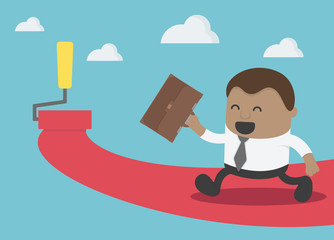 Concept cartoon illustration African Businessman walks her path to success with paint roller way for you