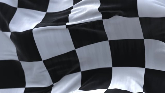 4k Check Flag wavy silk fabric fluttering Racing Flags;seamless waving wave background.Silk cloth fluttering in the wind.3D digital animation plaid Formula One car motor sport Checkered Flag.