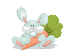 Bunny toy for children with carrots. Vector illustration template greeting card or print children clothes