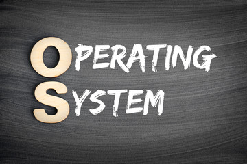 OS - Operating System acronym, business concept on blackboard