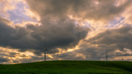 Wind farm at sunset