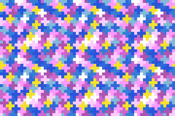Seamless pattern of multi-colored pixel crosses. Stock illustration for web, print, textile, wrapping paper, scrapbooking, background and wallpaper 