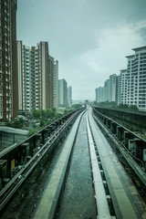Fototapeta na wymiar subway tracks during a rainy day