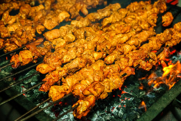 Chicken Sekuwa Meat Grilled on Charcoal