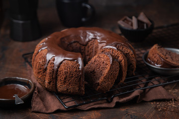 Chocolate bundt cake with chocolate glaze