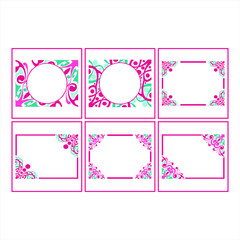 Set of Vector Design of a Pink and Blue Flower Ornament Frame Box with a Nature Theme