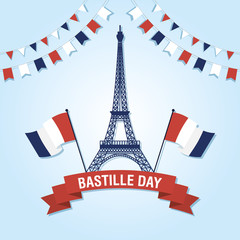 bastille day celebration with tower eiffel and flag