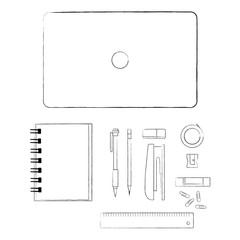 Vector Illustration of laptop and stationery 