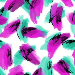 Abstract seamless pattern made of grunge brush strokes ornament. Paint smear background. Simple geometrical backdrop.