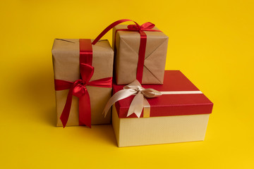 Gifts wrap gift paper on a yellow background.