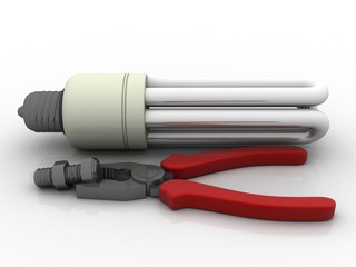 3d rendering fluorescent cfl lamp with nut and bolt in cutting player