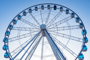 Helsinki. The Ferris wheel in the Harbor of Helsinki close-up. Landmark of the capital of Finland. Sky Wheel in Helsinki. Overview of the city from a height.