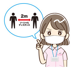 女性、看護師、ソーシャルディスタンス