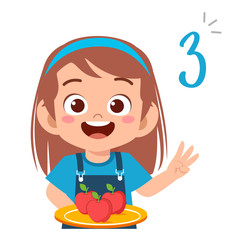 cute little kid study math number count apple