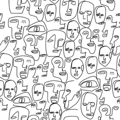 Wallpaper murals One line Set of abstract faces. One line drawing. Lineart. Vector faces
