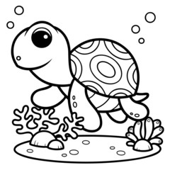 Turtle vector cartoon. Coloring book for kids