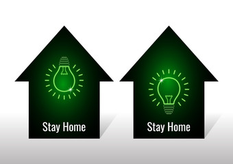 Creative icons stay at home, home symbol, light bulb, work at home, idea. Quarantine to prevent coronovirus infection. Vector