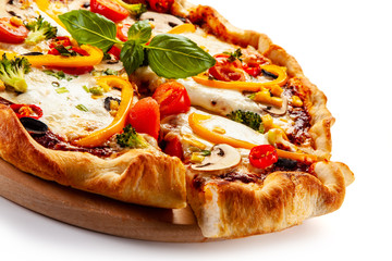 Margherita pizza on white background
