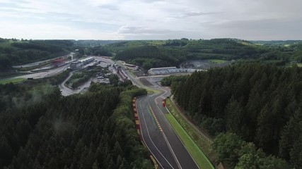 Eau Rouge from above. Beautiful race track in Belgium Countryside