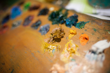 Close-up of a painter's palette.